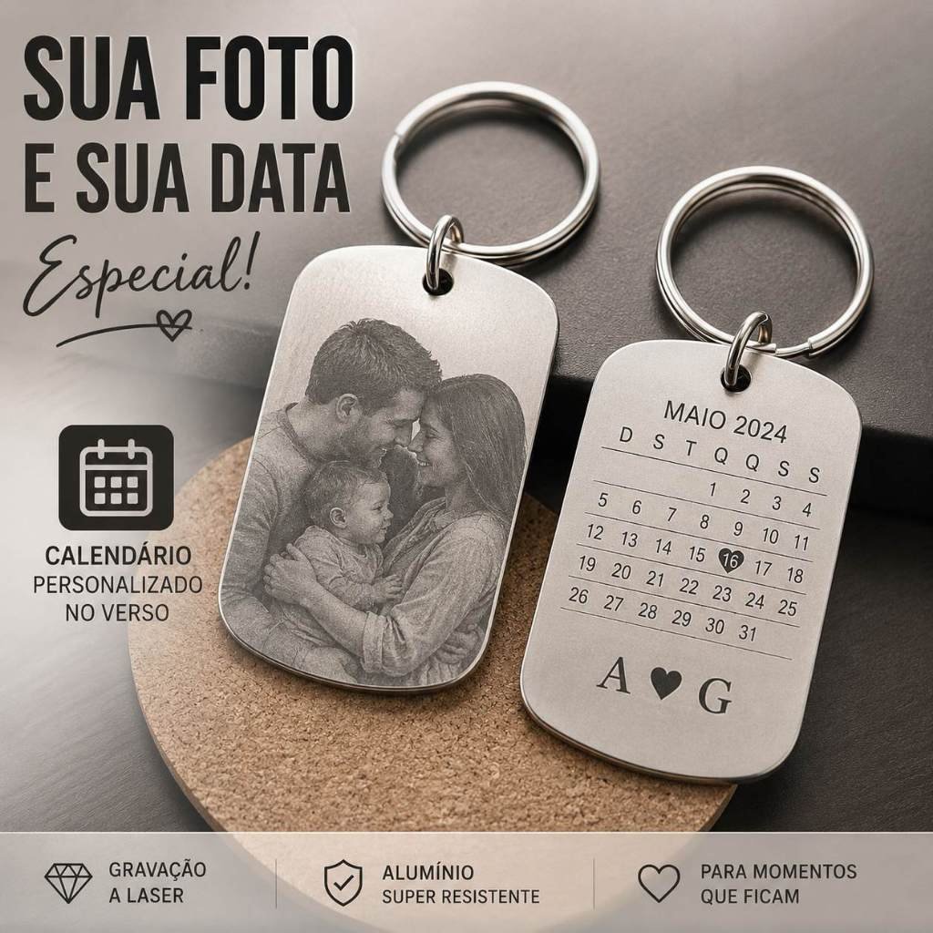 Chaveiro Personalizado com Foto Gravação Realista metal inoxidável