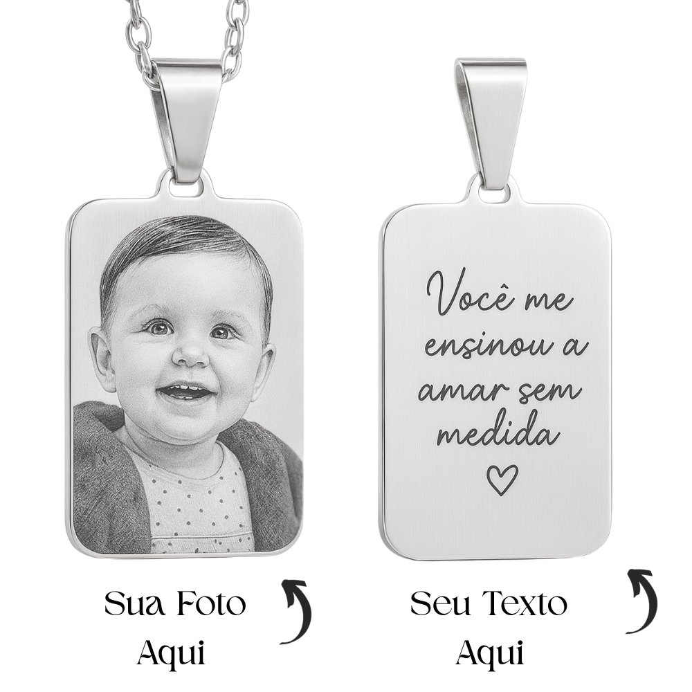 Colar Personalizado com Foto e Frase | Pingente em Aço Inox Gravado a Laser Frente e Verso