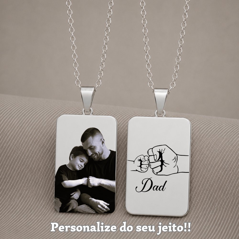 Colar Personalizado Dia dos Pais com Foto e Frase Aço Inox Presente para Pai Avô Padrasto