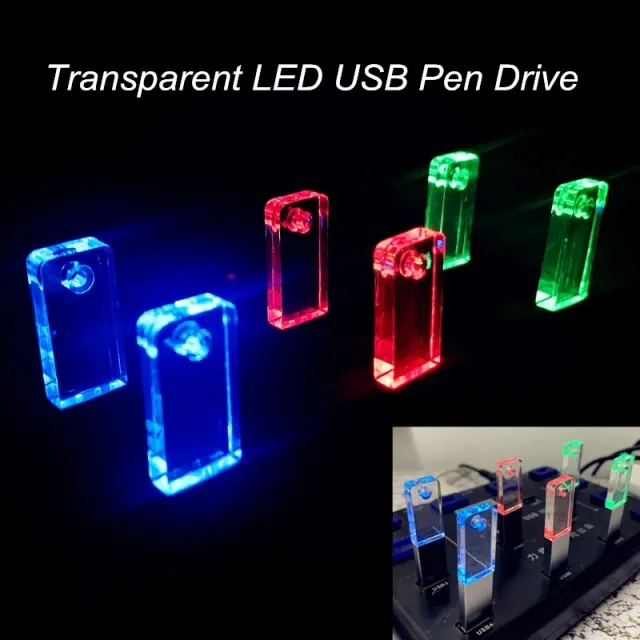 Pendrive USB 2.0 transparente com LED e logo personalizado