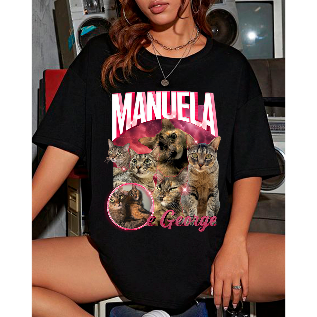Camiseta personalizada com arte do pet — foto e nome (P ao GG)
