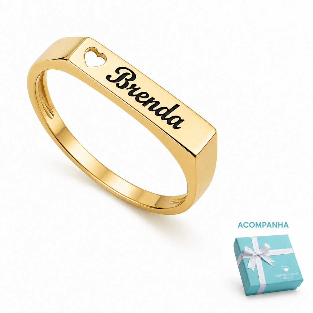 Anel personalizado com nome banhado a ouro 18k
