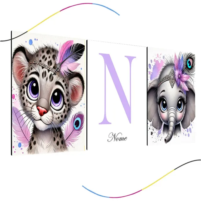 Quadro decorativo infantil safari — kit 3 peças (personalizado)