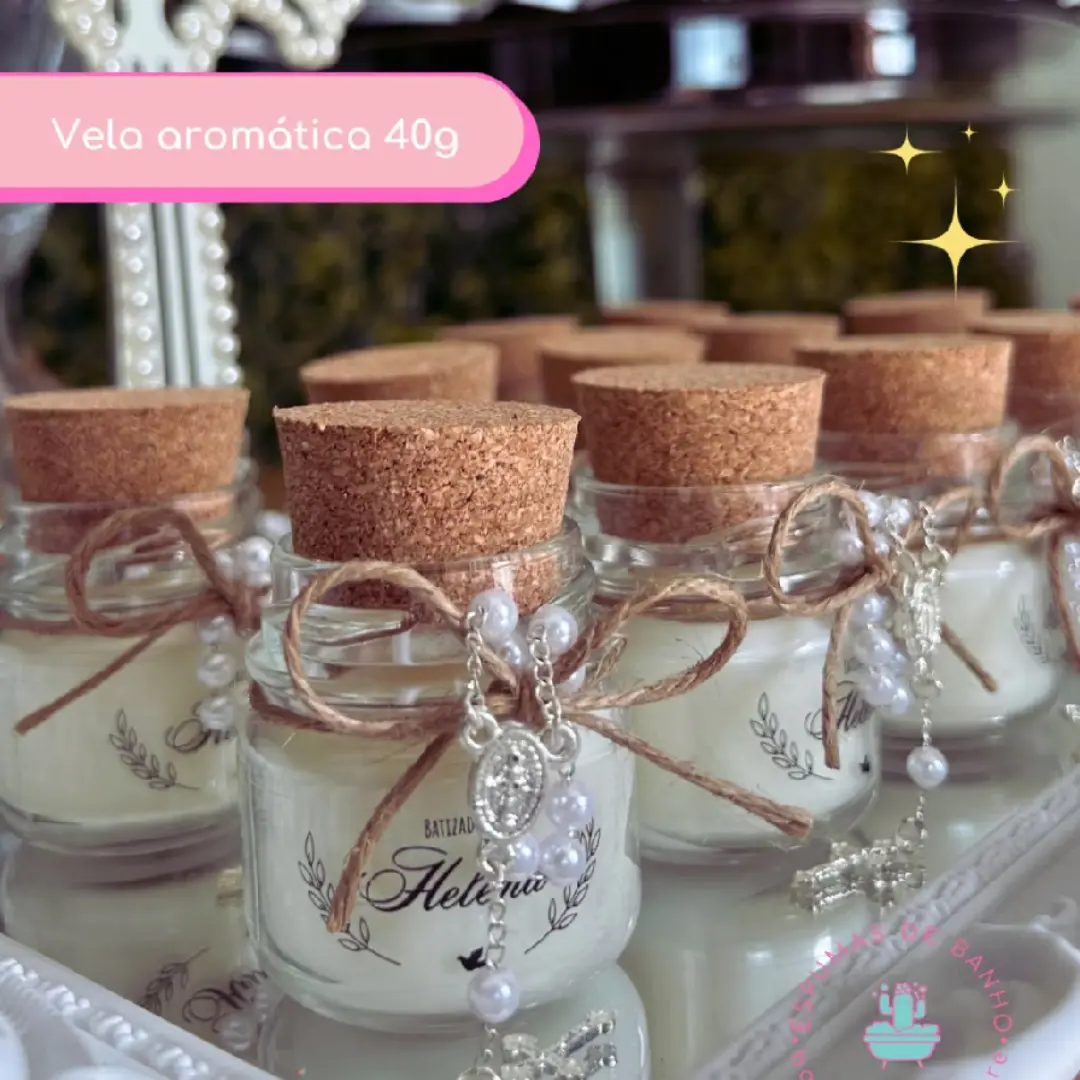 Kit 15 mini velas aromáticas com mini terço — lembrancinha — foto 5