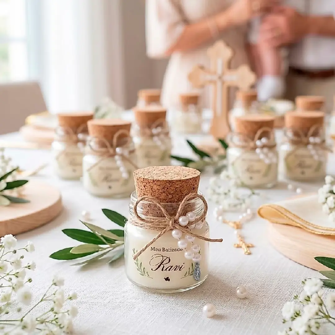 Kit 15 mini velas aromáticas com mini terço — lembrancinha — foto 9