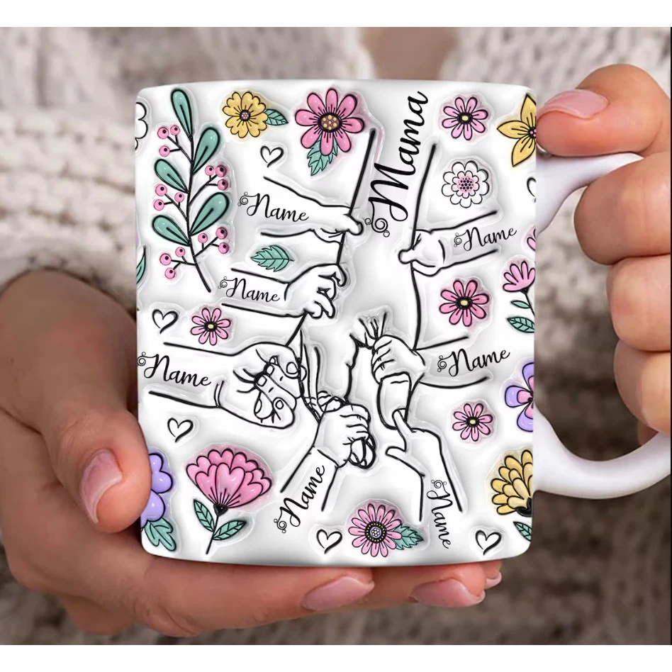 Caneca floral Dia das Mães com efeito 3D na arte