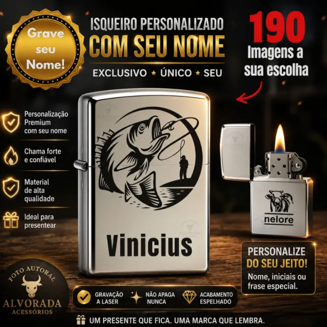 Isqueiro inox personalizado a laser — nome ou logo