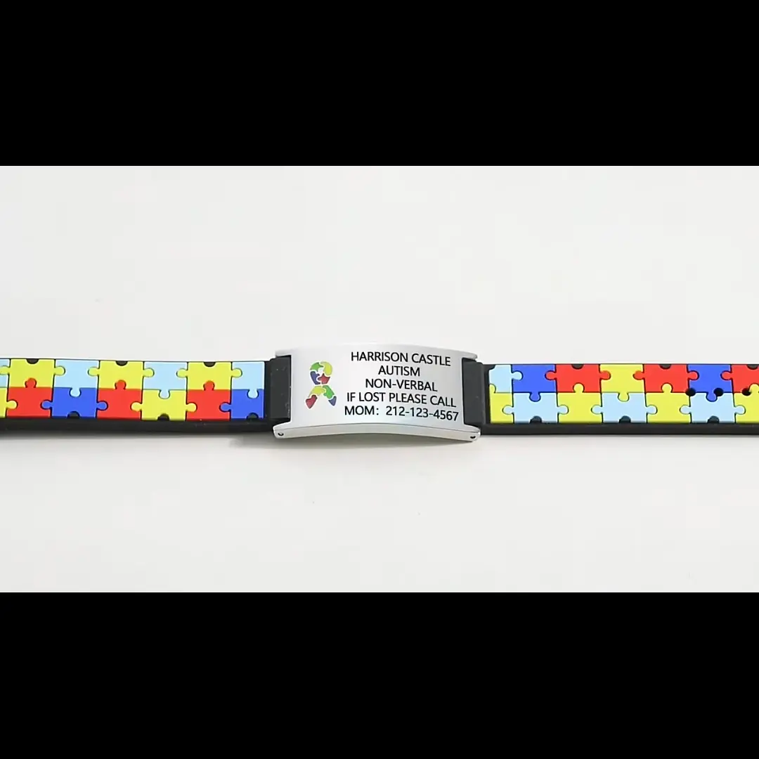 Pulseira infantil autismo puzzle — aço inox com nome — foto 2