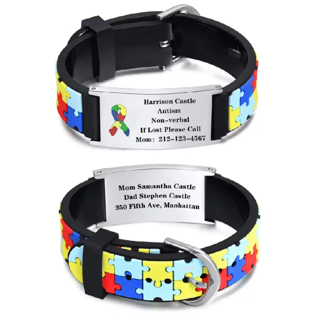 Pulseira infantil autismo puzzle — aço inox com nome — foto 5