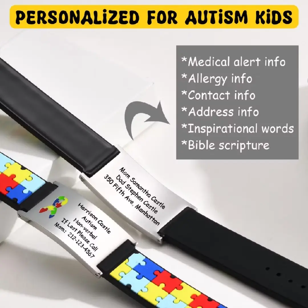 Pulseira infantil autismo puzzle — aço inox com nome — foto 9