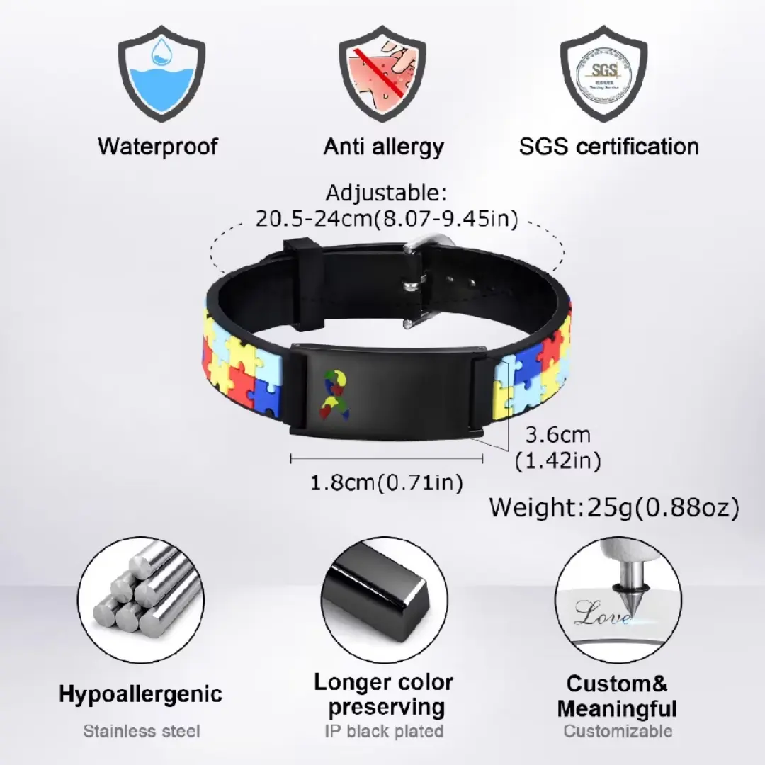 Pulseira infantil autismo puzzle — aço inox com nome — foto 10