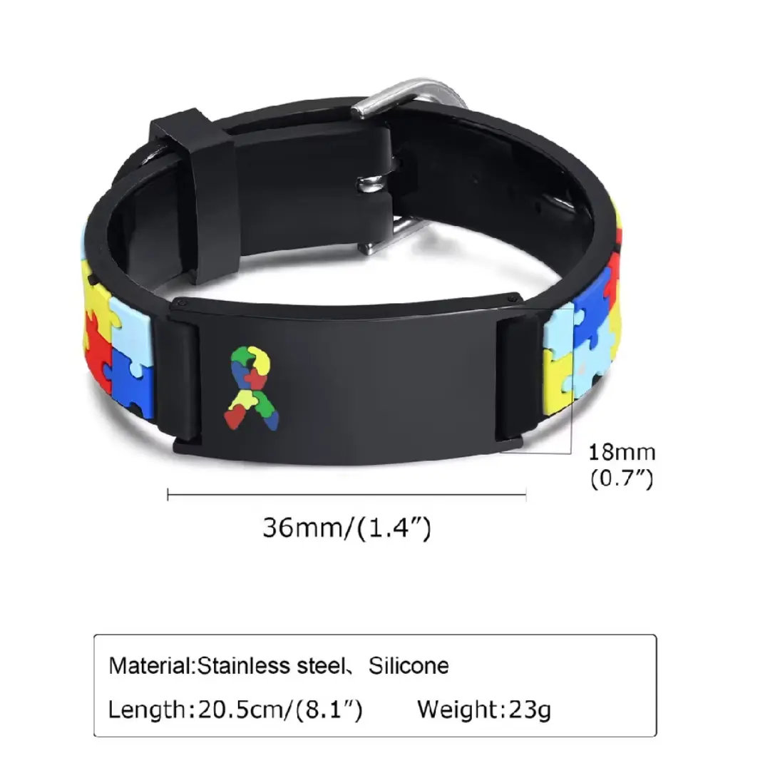 Pulseira infantil autismo puzzle — aço inox com nome — foto 12