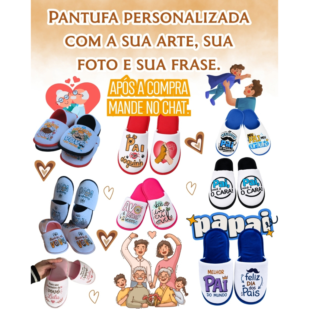 Pantufa unissex personalizada com foto ou arte