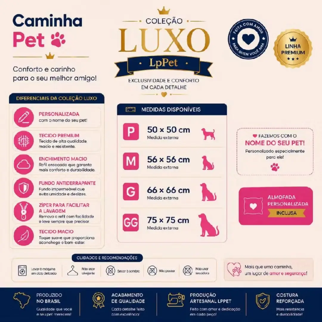 Cama pet luxo personalizada com nome — P ao GG + almofada — foto 7