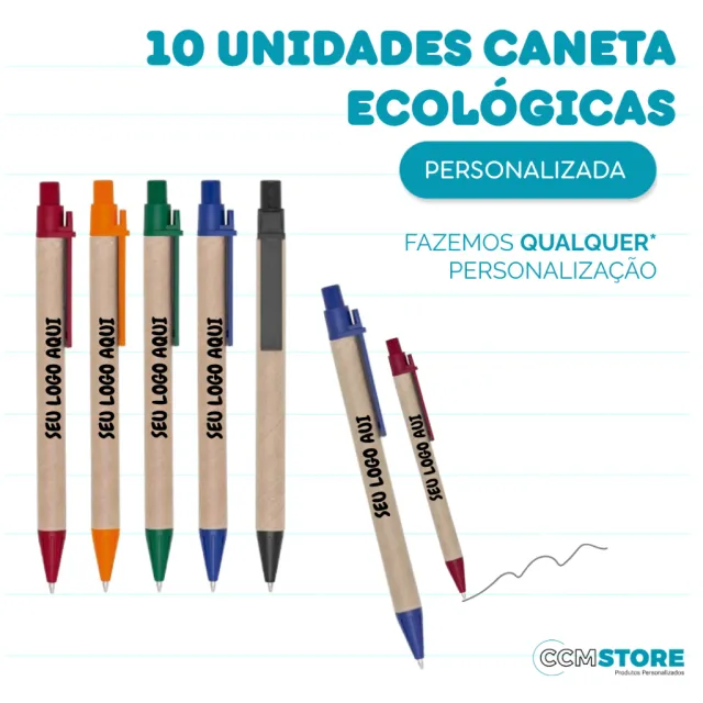 Kit 10 canetas ecológicas personalizadas a laser