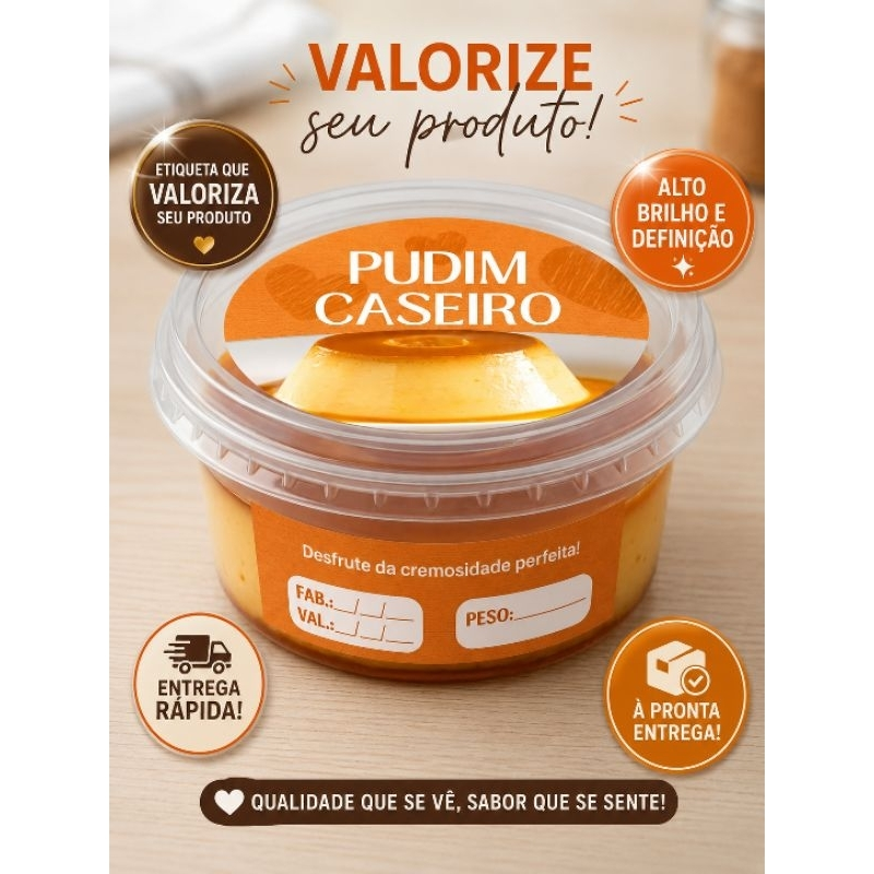 100 etiquetas para pudim personalizadas e à prova d’água