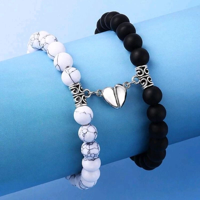 Conjunto pulseiras da amizade — coração ímã e miçanga