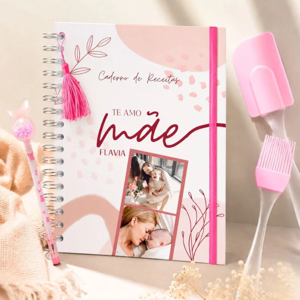 Caderno de receitas personalizado (nome e foto) + kit espátula