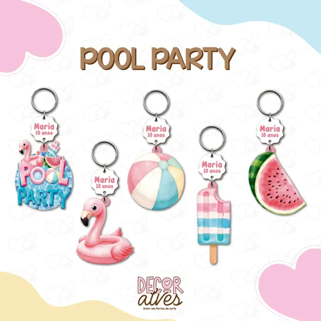 Chaveiro MDF Pool Party menina (lembrancinha)