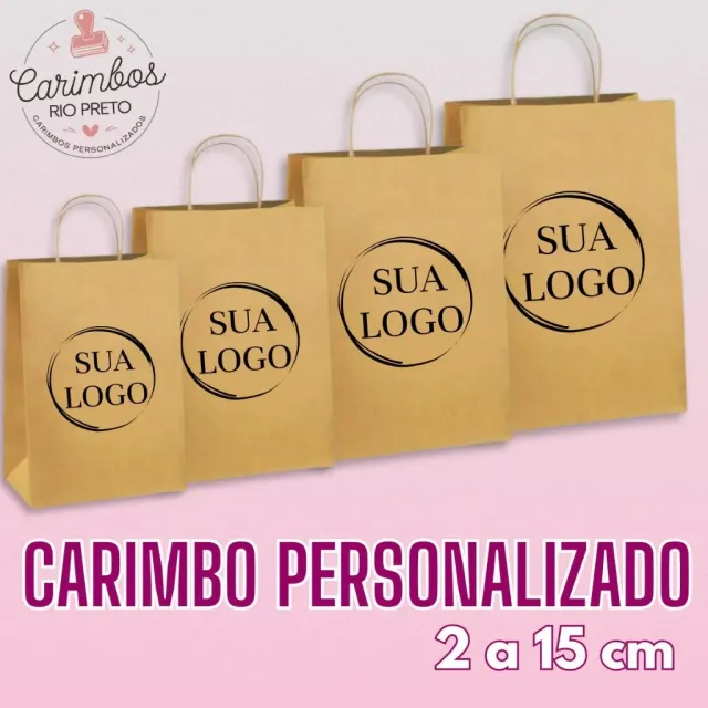 Carimbo com logo para sacola kraft — 2 a 15 cm