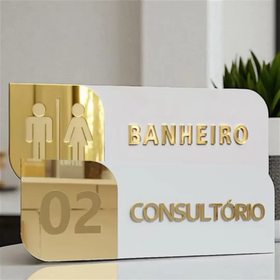 Placa de porta personalizada MDF + acrílico espelhado — 30×10 cm — foto 12