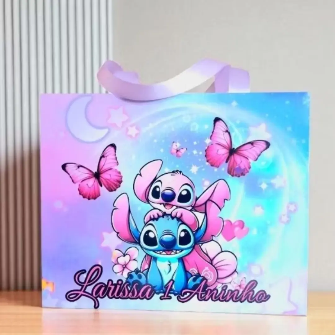 Sacolinha Stitch e Angel personalizada — nome e idade — foto 3