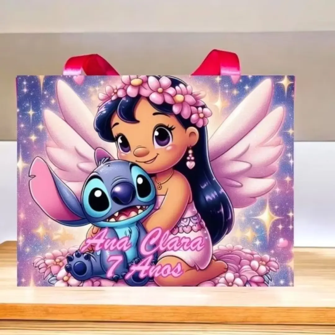 Sacolinha Stitch e Angel personalizada — nome e idade — foto 4