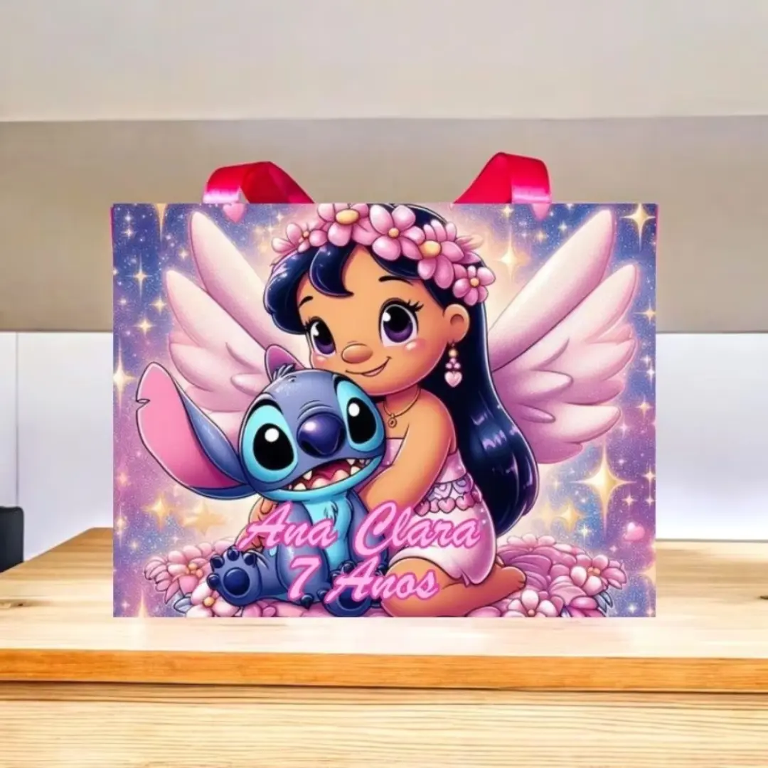 Sacolinha Stitch e Angel personalizada — nome e idade — foto 7