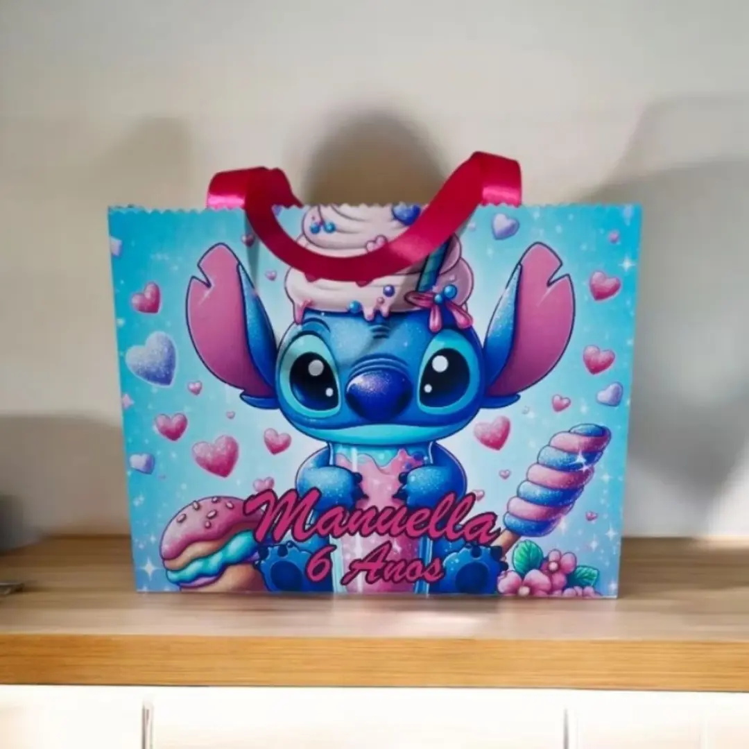 Sacolinha Stitch e Angel personalizada — nome e idade — foto 8