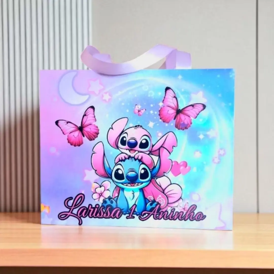 Sacolinha Stitch e Angel personalizada — nome e idade — foto 9