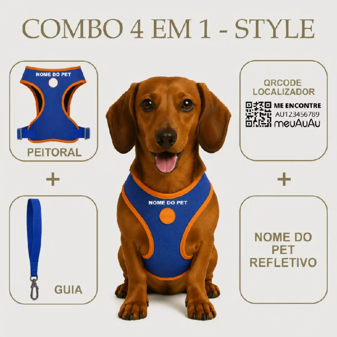 Kit 4 em 1 peitoral pet — guia, localizador e nome — foto 14