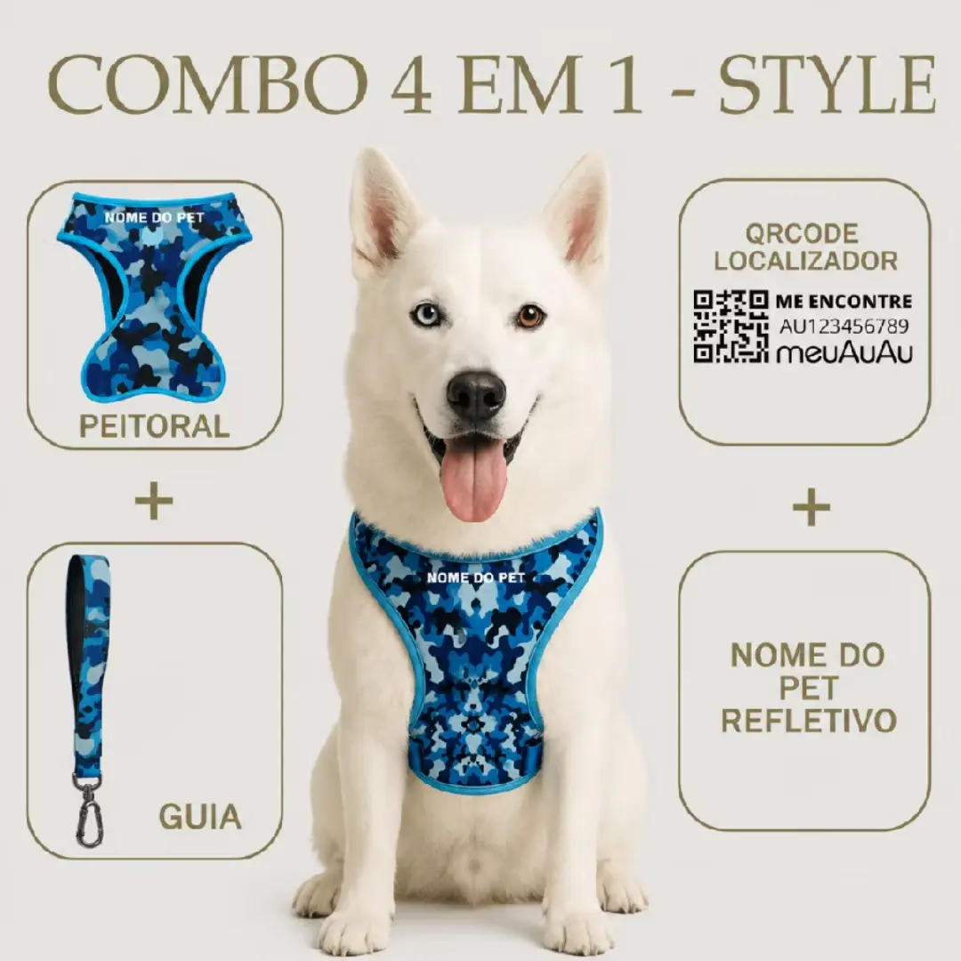 Kit 4 em 1 peitoral pet — guia, localizador e nome — foto 18