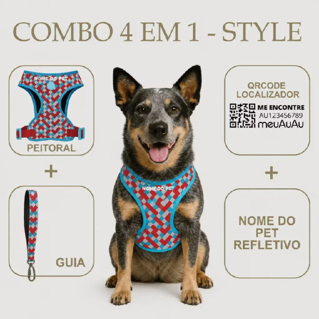 Kit 4 em 1 peitoral pet — guia, localizador e nome — foto 19