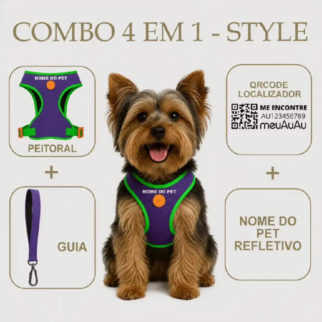 Kit 4 em 1 peitoral pet — guia, localizador e nome — foto 20