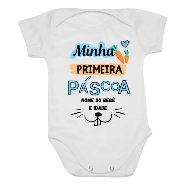 Body bebê Páscoa coelho azul com nome