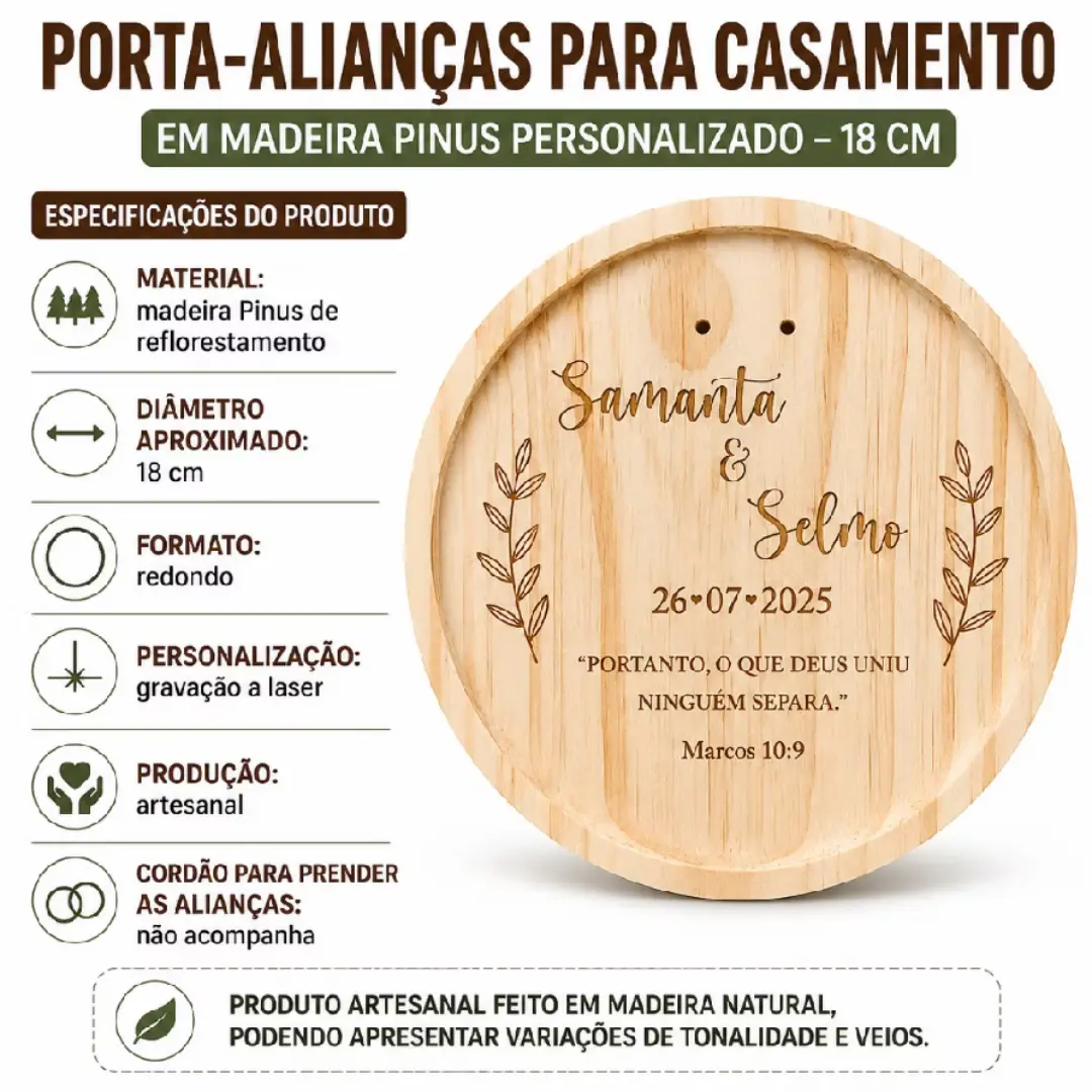 Porta-alianças pinus 18 cm redondo — gravação a laser — foto 4