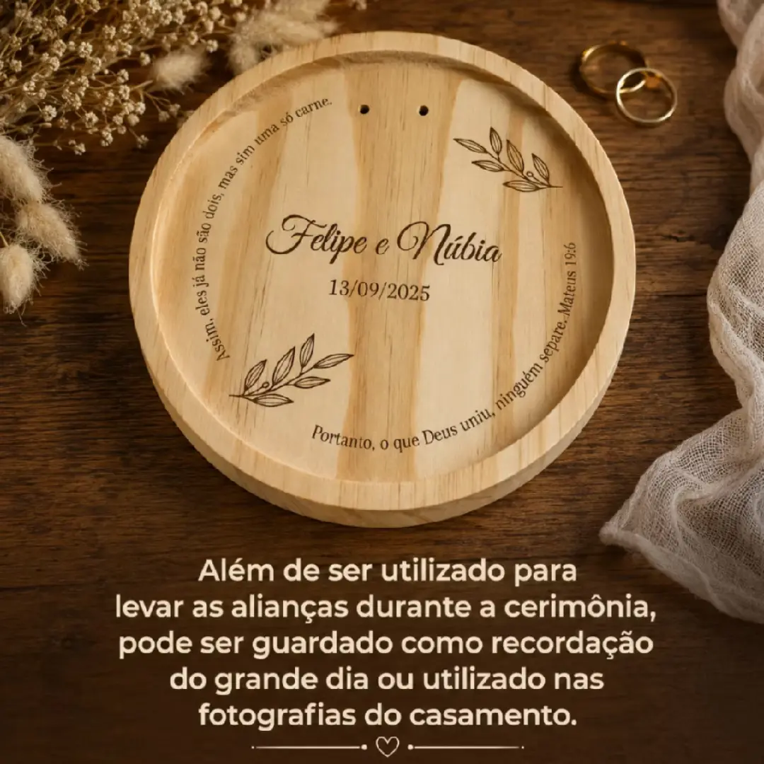Porta-alianças pinus 18 cm redondo — gravação a laser — foto 10