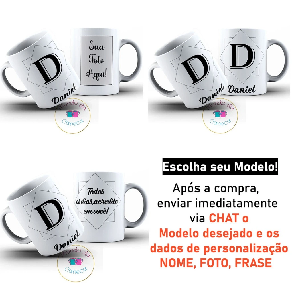 Caneca masculina personalizada — inicial, nome, frase ou foto