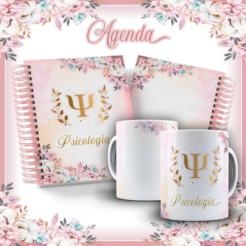 Kit agenda A5 + caneca — profissão e nome