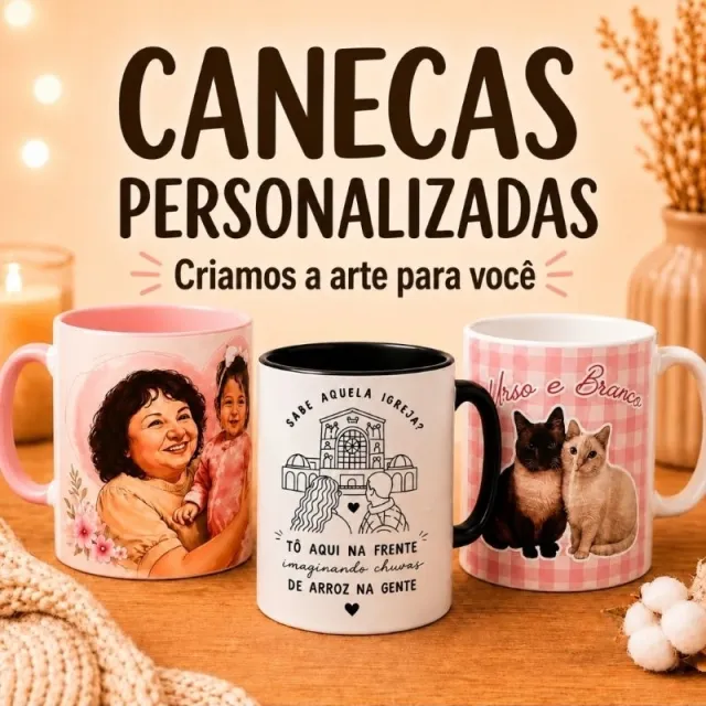 Caneca de porcelana personalizada com foto e frase