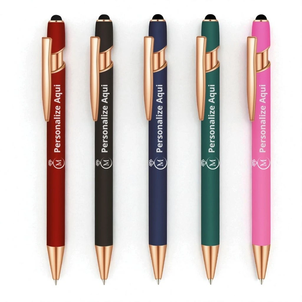 Kit 10–40 canetas metal touch — gravação a laser rosê