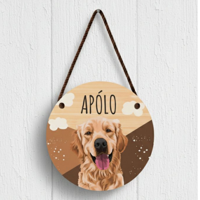 Placa porta pet MDF 20×20 cm — nome adesivo