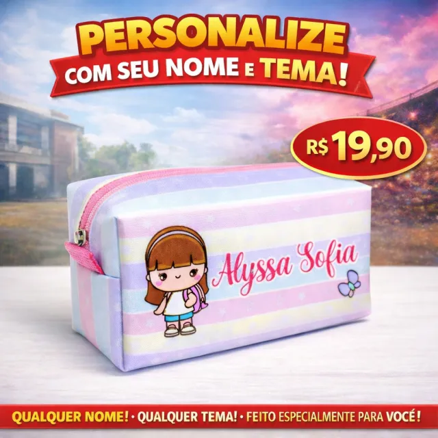 Estojo personalizado com nome e tema