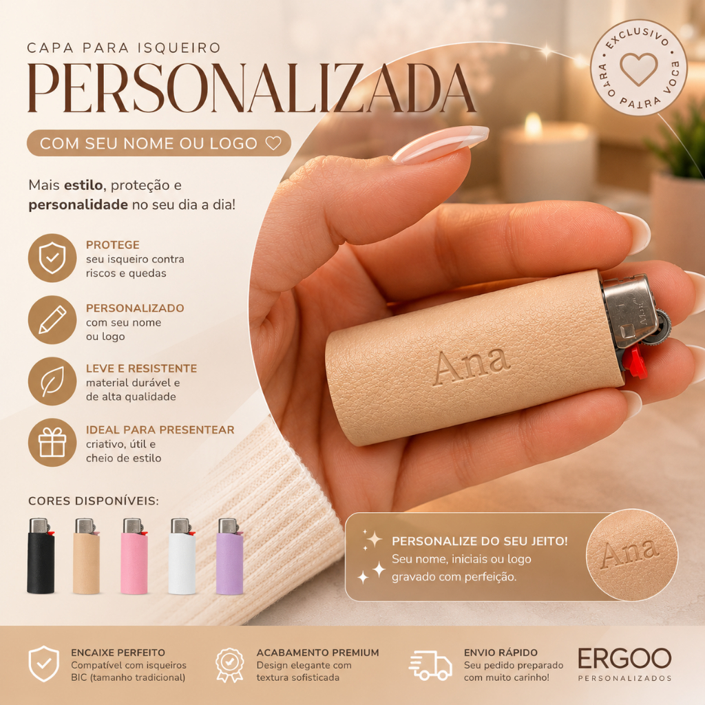 Capa para isqueiro Bic com nome ou logo