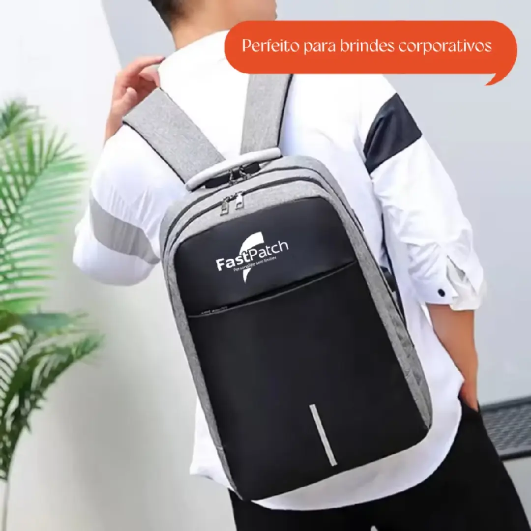 Kit mochilas notebook personalizadas — logo, USB e trava — foto 3
