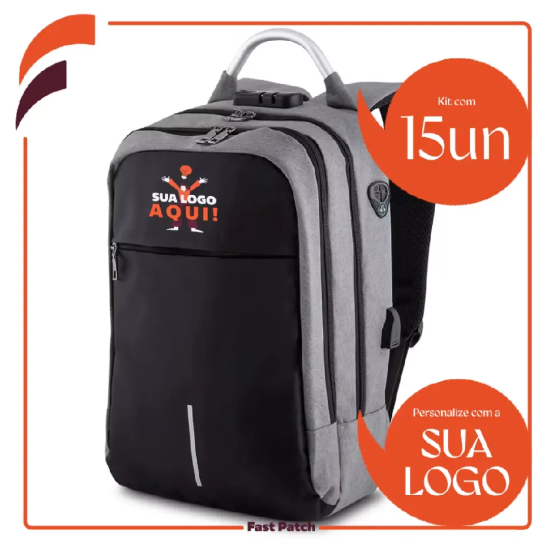 Kit mochilas notebook personalizadas — logo, USB e trava — foto 9