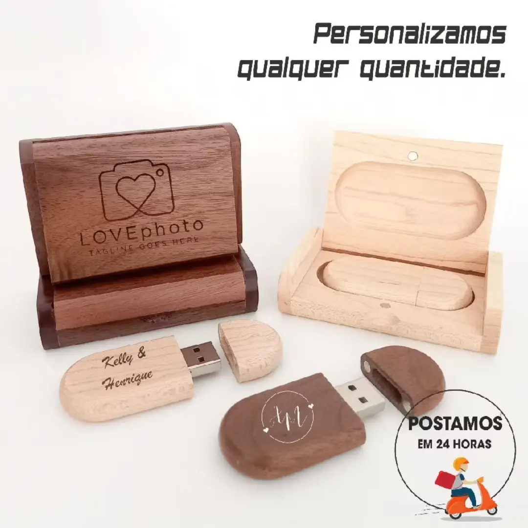 Pendrive madeira + caixinha — 4 a 64 GB laser — foto 2