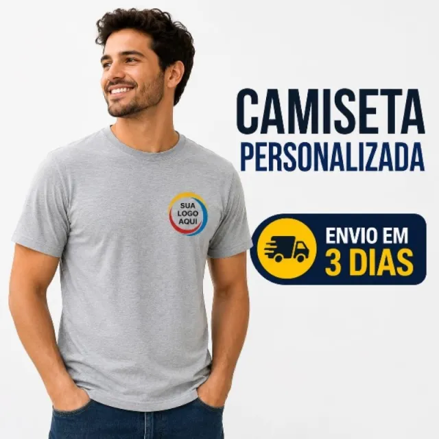 Camiseta cinza mescla com logo — uniforme P ao G3