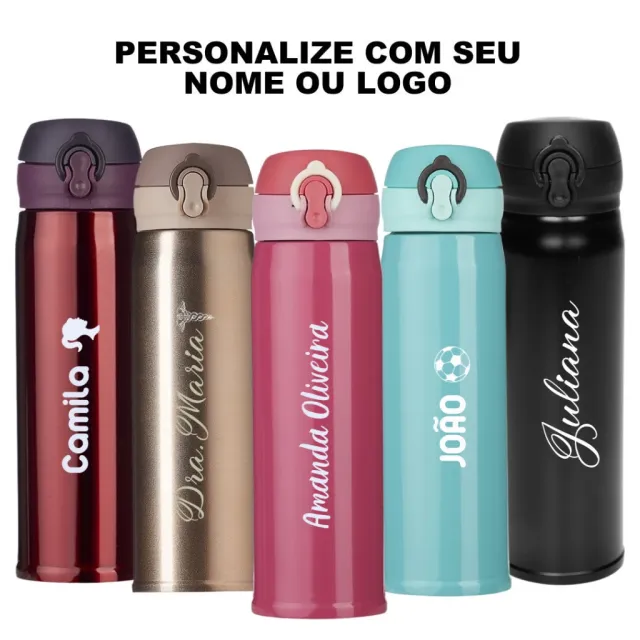 Kit 5 garrafas térmicas 400 ml — gravação a laser
