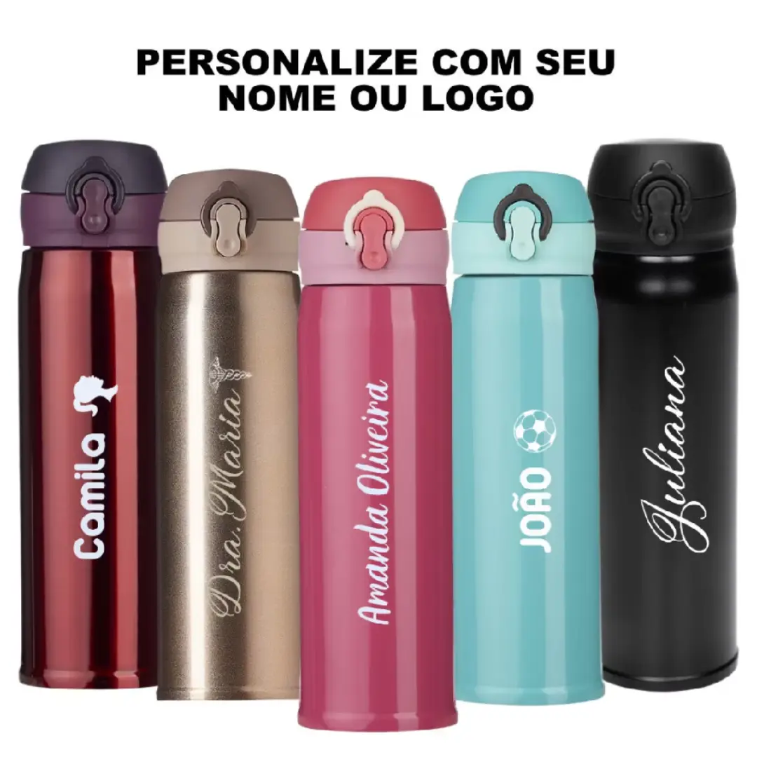 Kit 5 garrafas térmicas 400 ml — gravação a laser — foto 2
